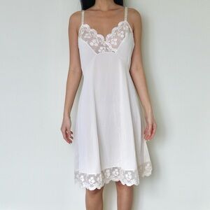 Elegant White Lace Trim Bridal Slip Dress Nightgown